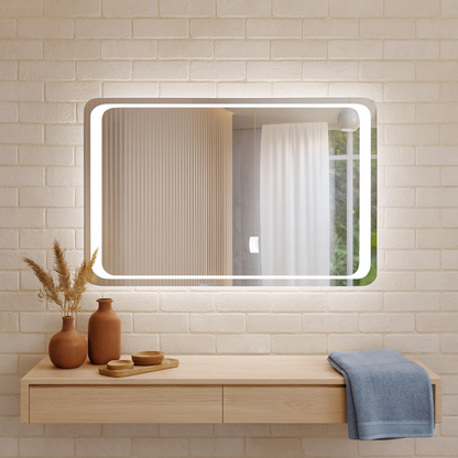 LED Bathroom Mirror with Backlit Rectangle Design – Modern Dimmable Vanity Wall Mirror