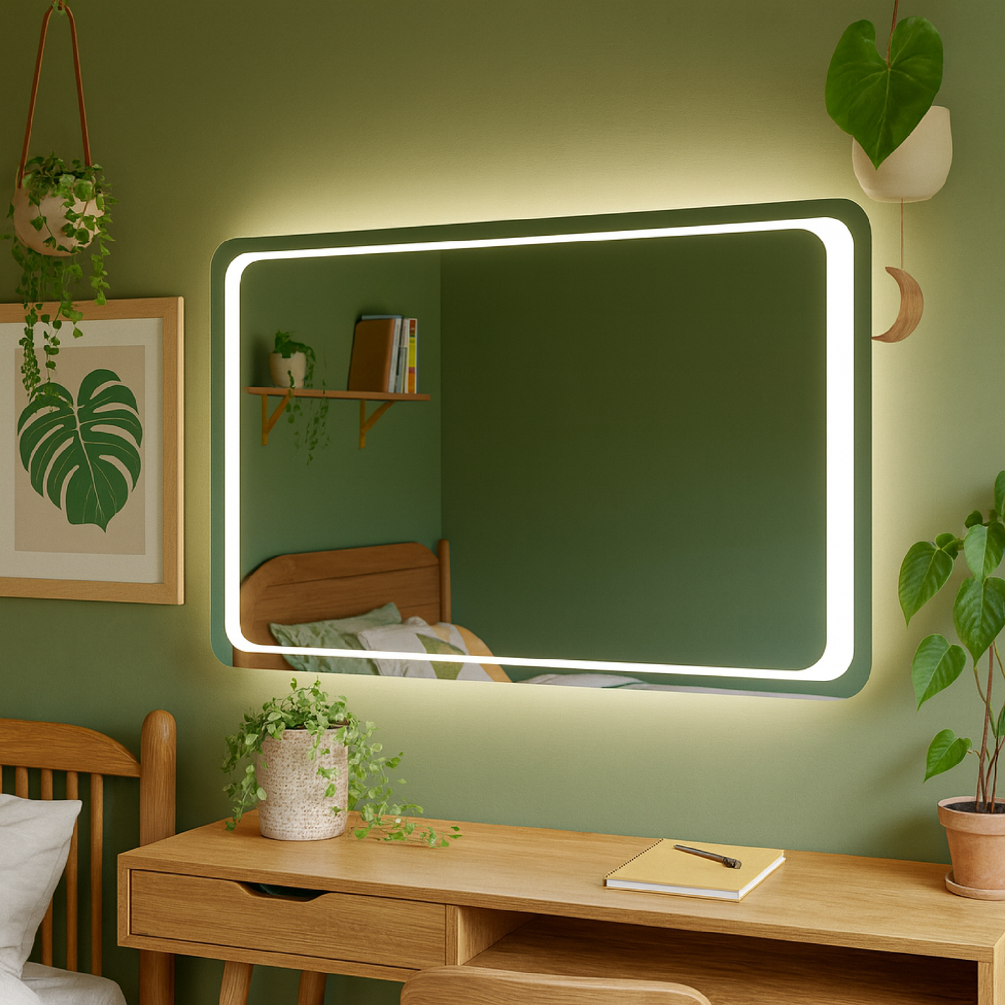 LED Bathroom Mirror with Backlit Rectangle Design – Modern Dimmable Vanity Wall Mirror