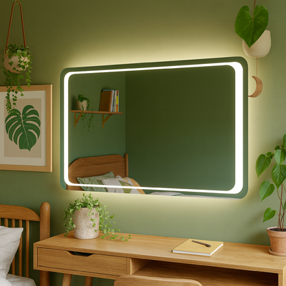 LED Bathroom Mirror with Backlit Rectangle Design – Modern Dimmable Vanity Wall Mirror