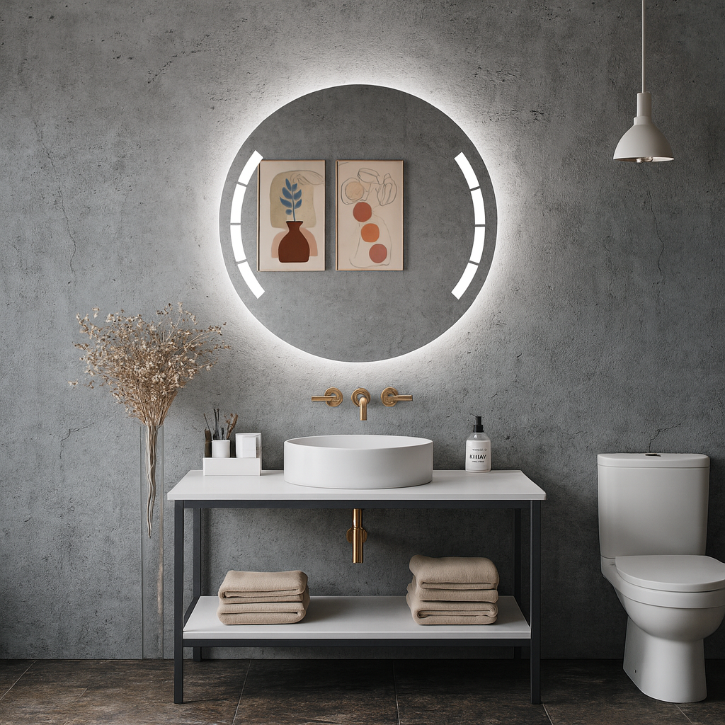 LED Bathroom Mirror – Designer Round Backlit Vanity Mirror, Modern Lighted Wall Mirror