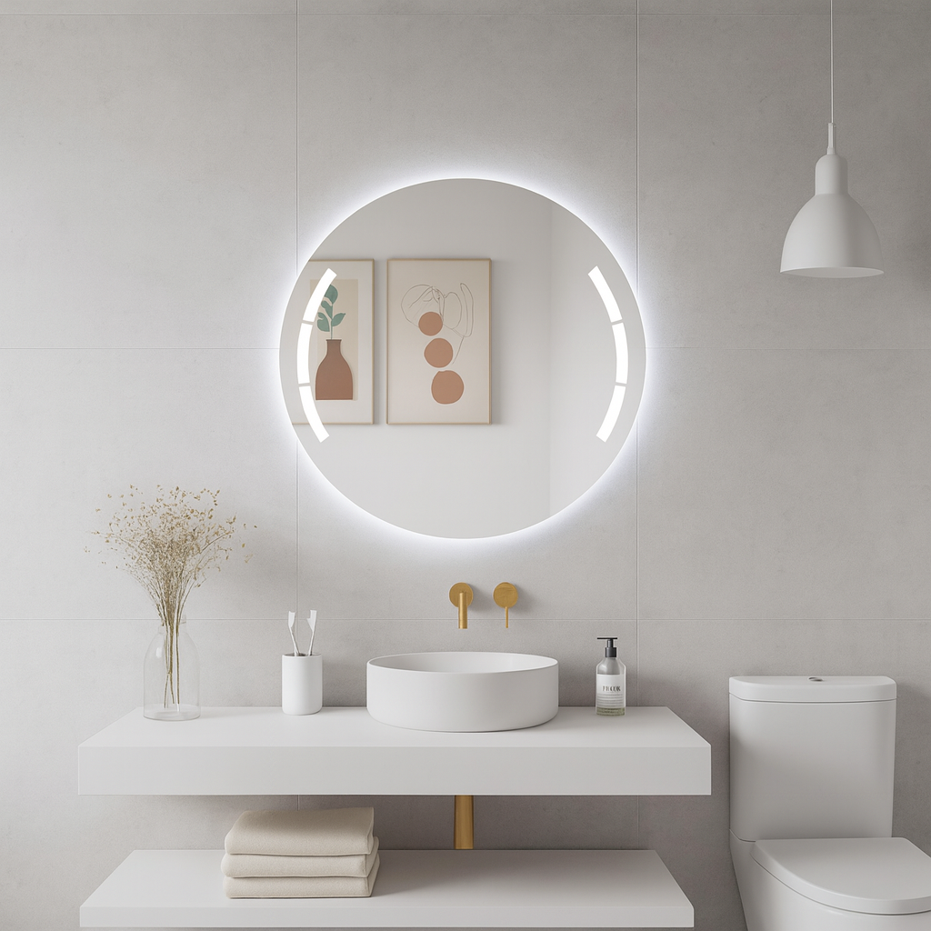 LED Bathroom Mirror – Designer Round Backlit Vanity Mirror, Modern Lighted Wall Mirror