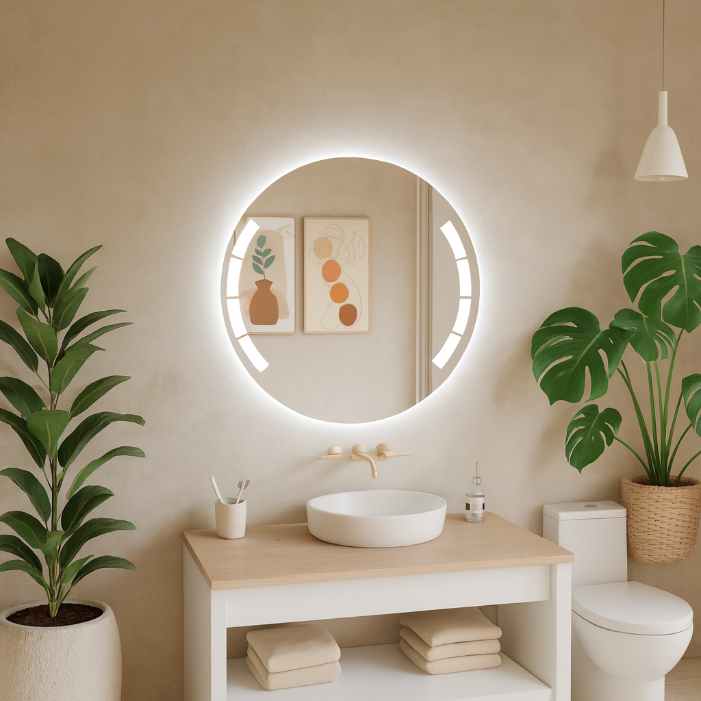 LED Bathroom Mirror – Designer Round Backlit Vanity Mirror, Modern Lighted Wall Mirror