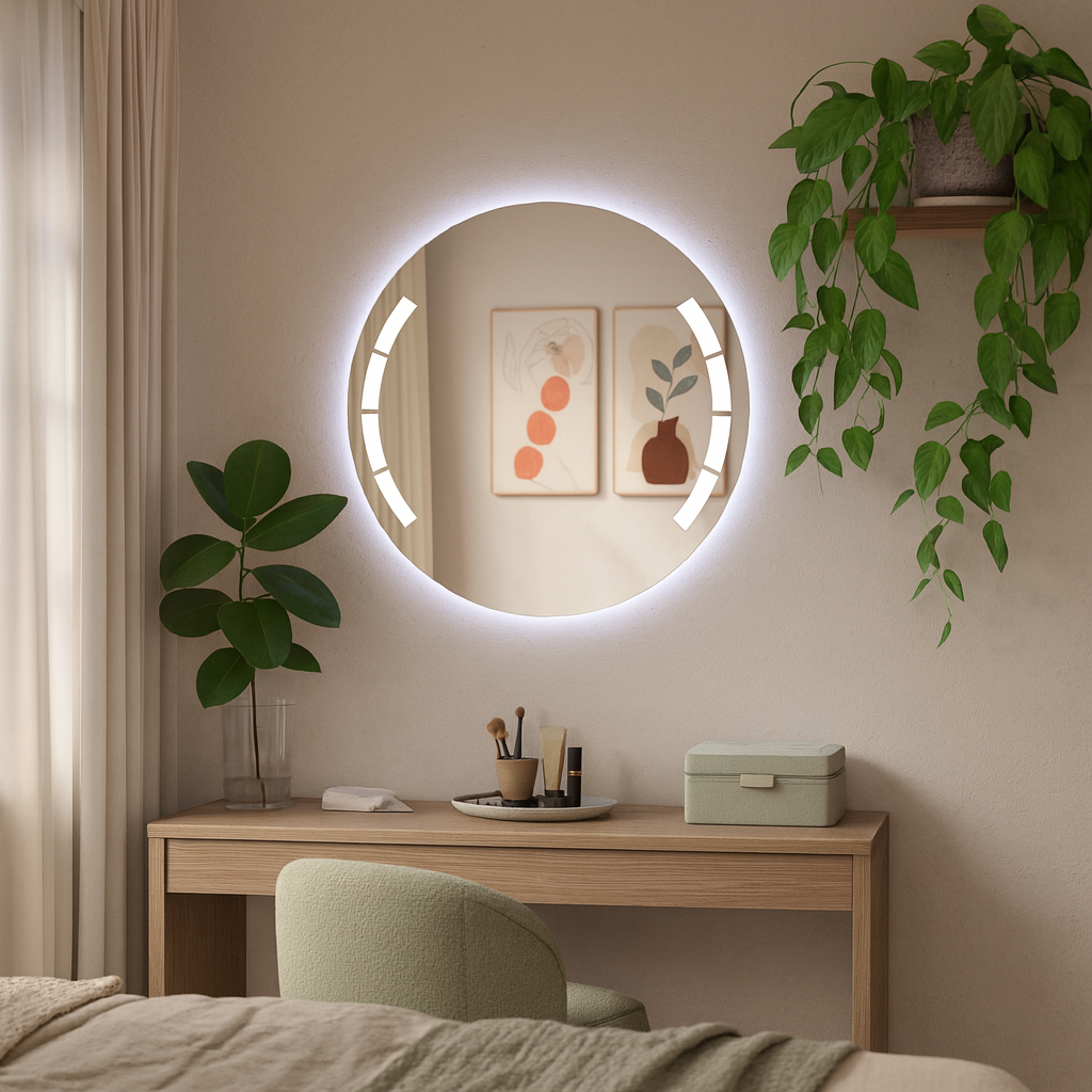 LED Bathroom Mirror – Designer Round Backlit Vanity Mirror, Modern Lighted Wall Mirror