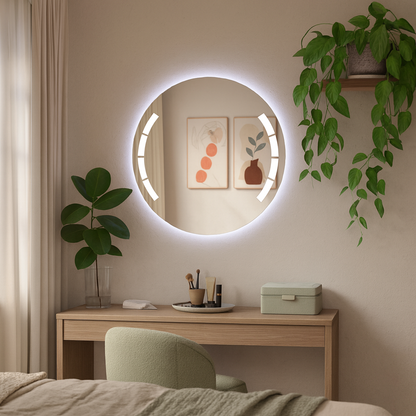 LED Bathroom Mirror – Designer Round Backlit Vanity Mirror, Modern Lighted Wall Mirror