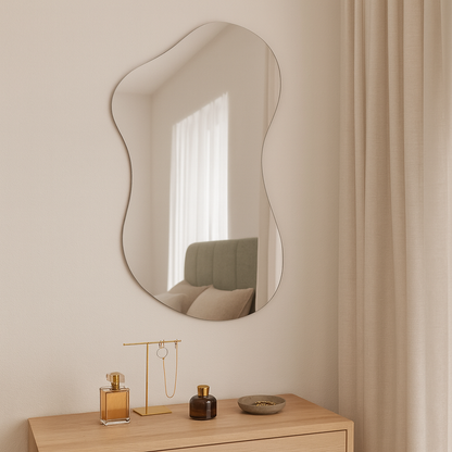 Wavy Irregular Wall Mirror – Modern Frameless Bathroom Mirror, Organic Shape Vanity Mirror |