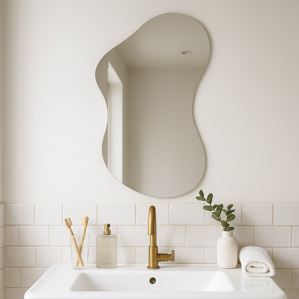 Wavy Irregular Wall Mirror – Modern Frameless Bathroom Mirror, Organic Shape Vanity Mirror |
