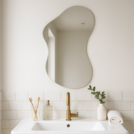 Wavy Irregular Wall Mirror – Modern Frameless Bathroom Mirror, Organic Shape Vanity Mirror |