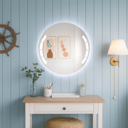 LED Bathroom Mirror – Designer Round Backlit Vanity Mirror, Modern Lighted Wall Mirror