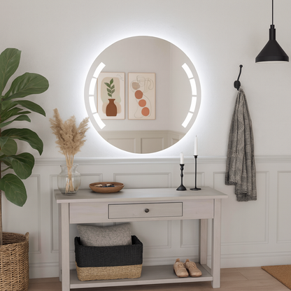 LED Bathroom Mirror – Designer Round Backlit Vanity Mirror, Modern Lighted Wall Mirror