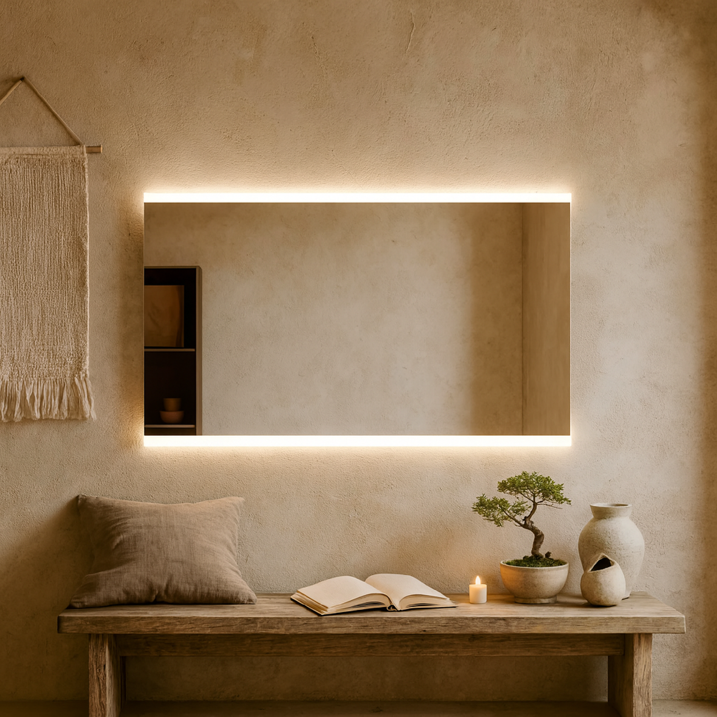 LED Bathroom Mirror – Minimalist Rectangular Lighted Vanity Mirror, Modern Backlit Wall Mirror