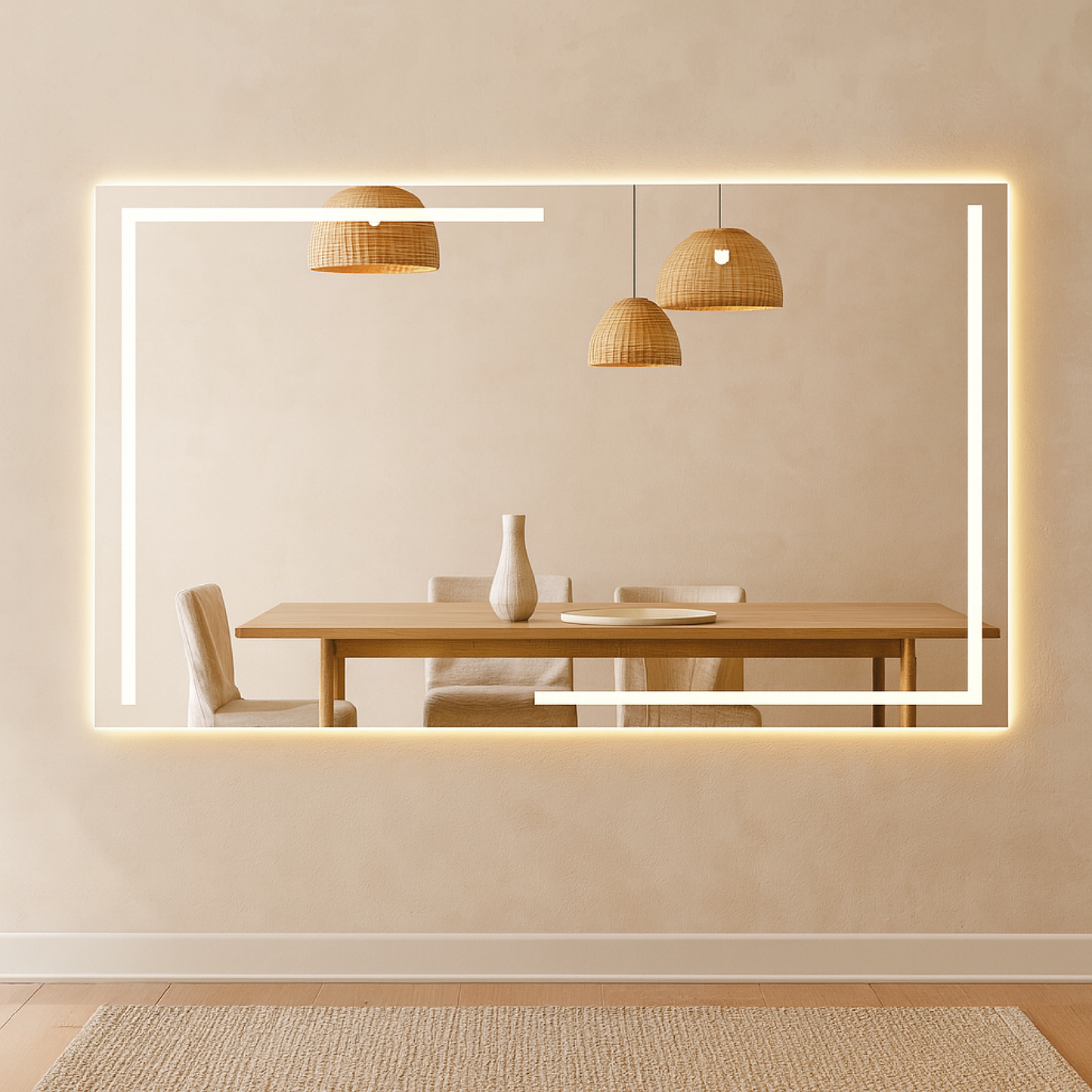 LED Bathroom Mirror – Luxury Geometric Lighted Vanity Mirror, Modern Backlit Wall Mirror with Artistic LED Lines