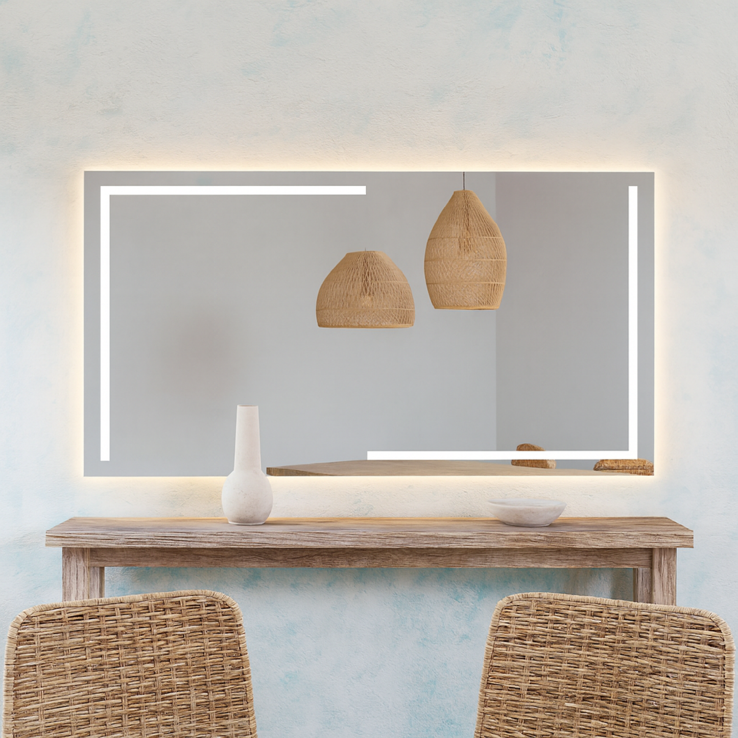 LED Bathroom Mirror – Luxury Geometric Lighted Vanity Mirror, Modern Backlit Wall Mirror with Artistic LED Lines