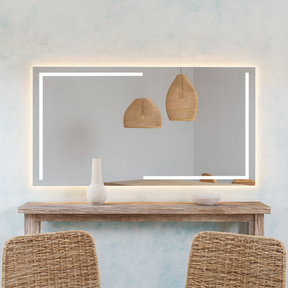 LED Bathroom Mirror – Luxury Geometric Lighted Vanity Mirror, Modern Backlit Wall Mirror with Artistic LED Lines