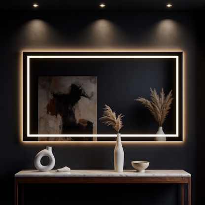 LED Bathroom Mirror – Luxury Geometric Lighted Vanity Mirror, Modern Backlit Wall Mirror with Artistic LED Lines