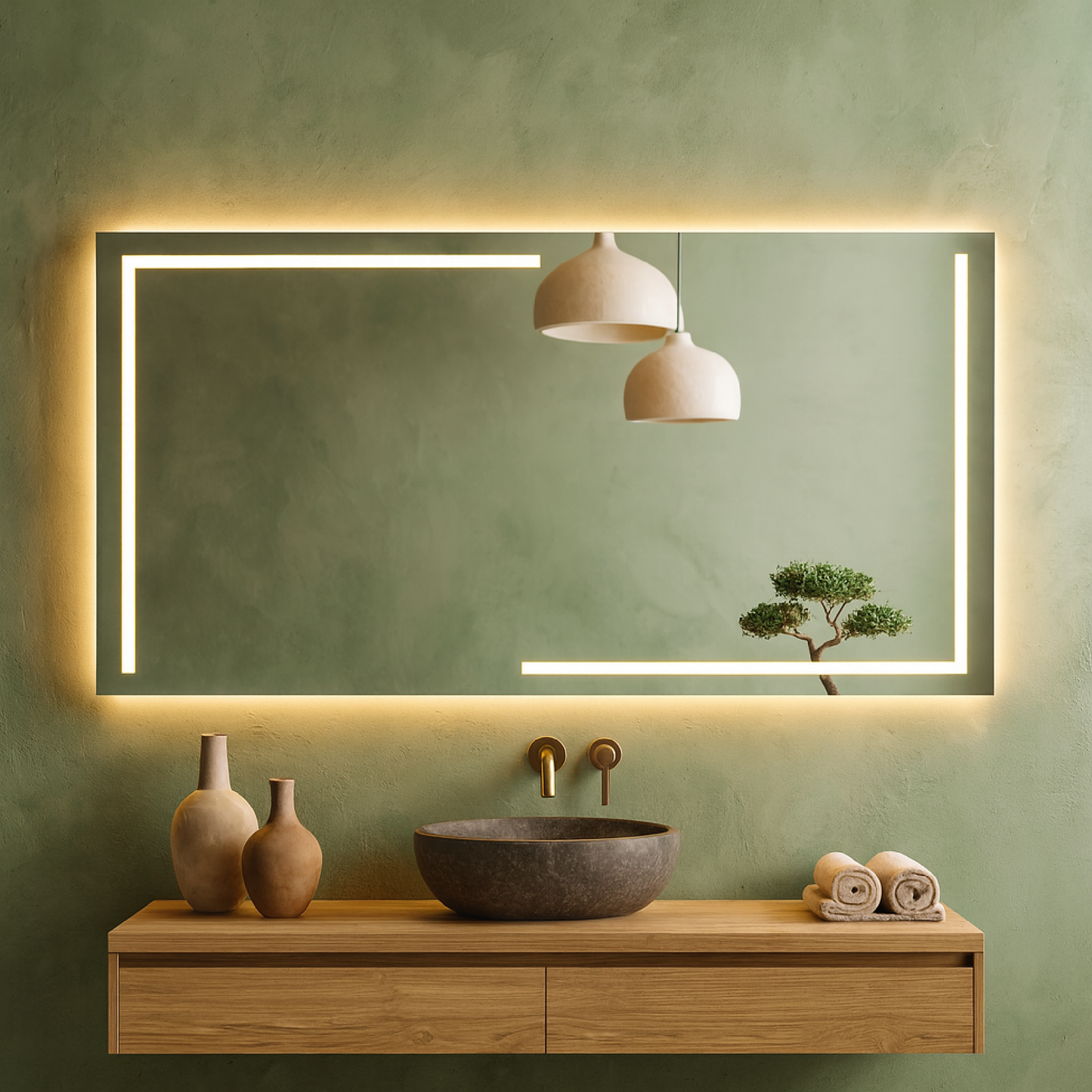 LED Bathroom Mirror – Luxury Geometric Lighted Vanity Mirror, Modern Backlit Wall Mirror with Artistic LED Lines