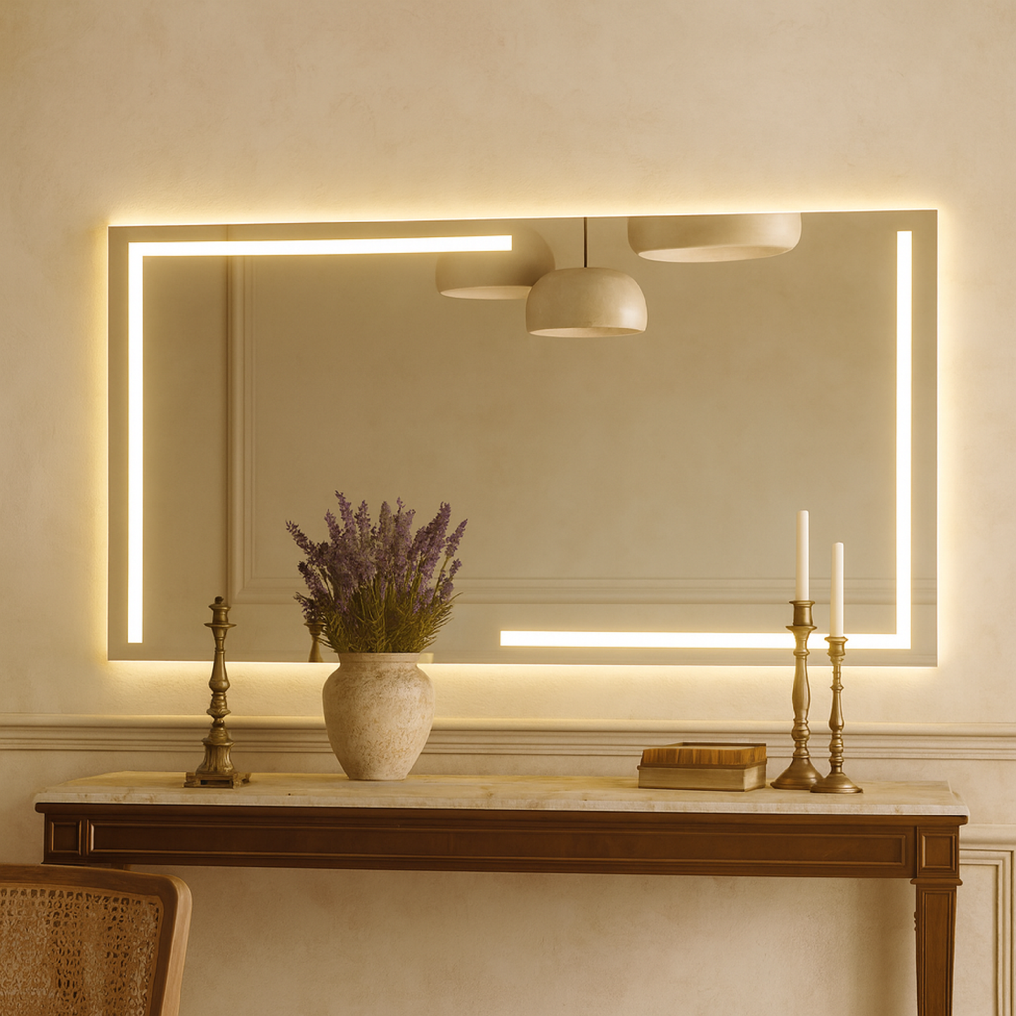 LED Bathroom Mirror – Luxury Geometric Lighted Vanity Mirror, Modern Backlit Wall Mirror with Artistic LED Lines