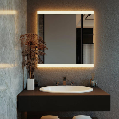 LED Bathroom Mirror – Frameless Lighted Vanity Mirror, Modern Backlit Wall Mirror with Warm & Cool LED Light