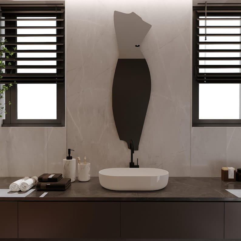 Modern Full Length Irregular Wall Mirror – Abstract Frameless Floor Mirror, Handmade Custom Shape Entryway & Bedroom Mirror