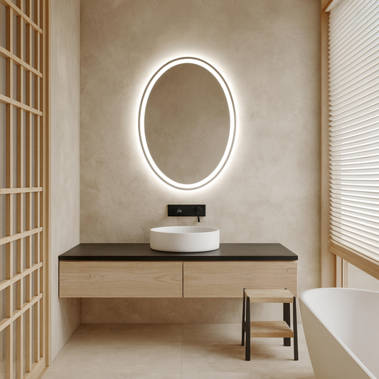 LED Bathroom Mirror – Oval Lighted Vanity Mirror with Frame, Modern Backlit Wall Mirror