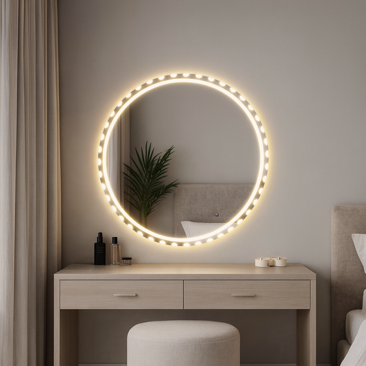 LED Bathroom Mirror – Round Backlit Wall Mirror with Touch Sensor, Modern Lighted Vanity Mirror