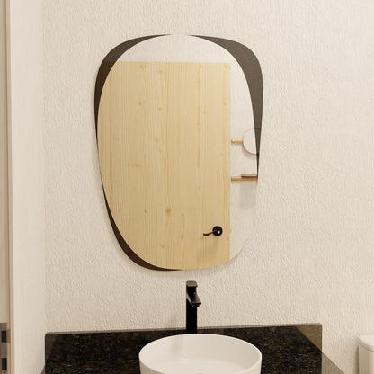 Organic Irregular Wall Mirror – Modern Abstract Design with Wooden Edge