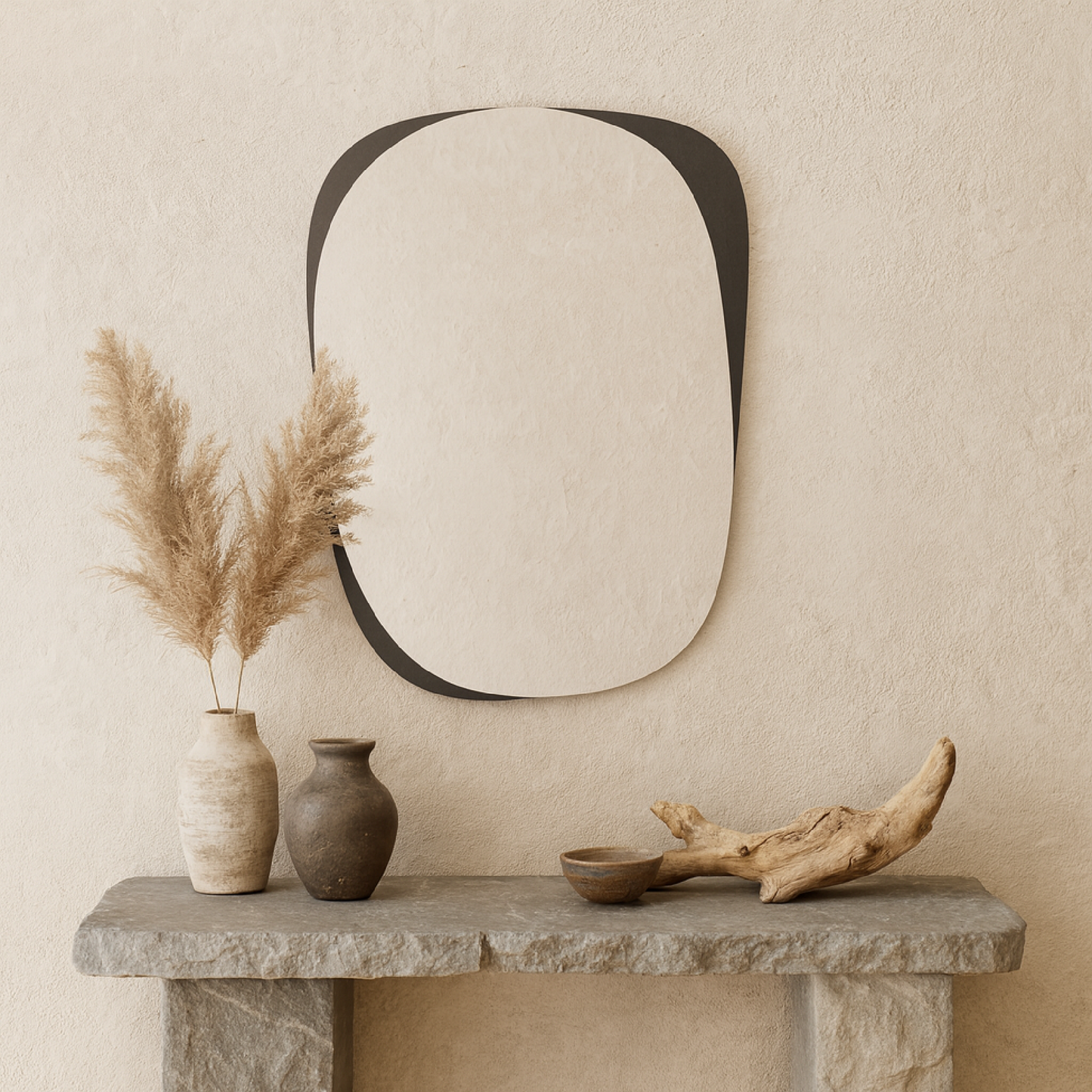Organic Irregular Wall Mirror – Modern Abstract Design with Wooden Edge
