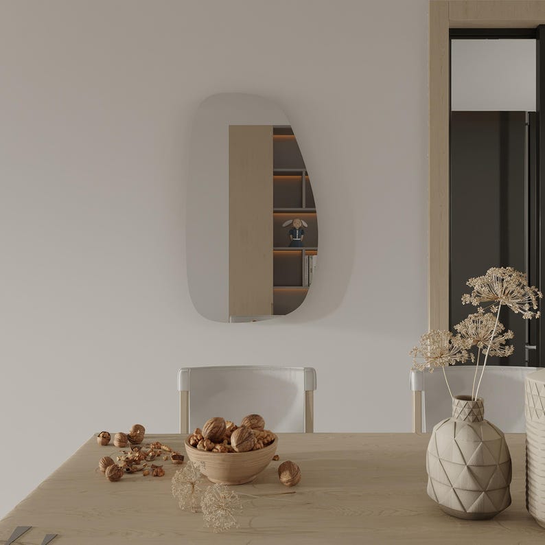 Modern Irregular Full-Length Mirror – Frameless Wavy Bathroom Mirror, Handmade Organic Shape Mirror