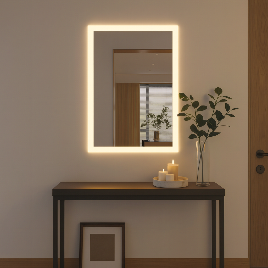 LED Bathroom Mirror Rectangle – Modern Dimmable Vanity Wall Mirror with Backlit Light