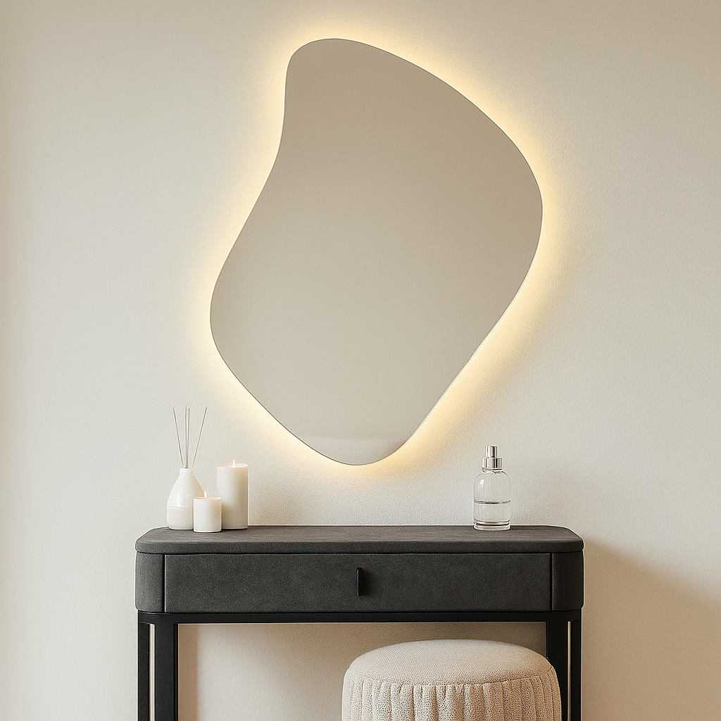 Modern LED Bathroom Mirror – Organic Asymmetrical Backlit Wall Mirror