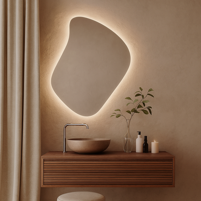 Modern LED Bathroom Mirror – Organic Asymmetrical Backlit Wall Mirror