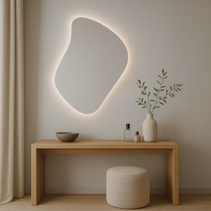 Modern LED Bathroom Mirror – Organic Asymmetrical Backlit Wall Mirror