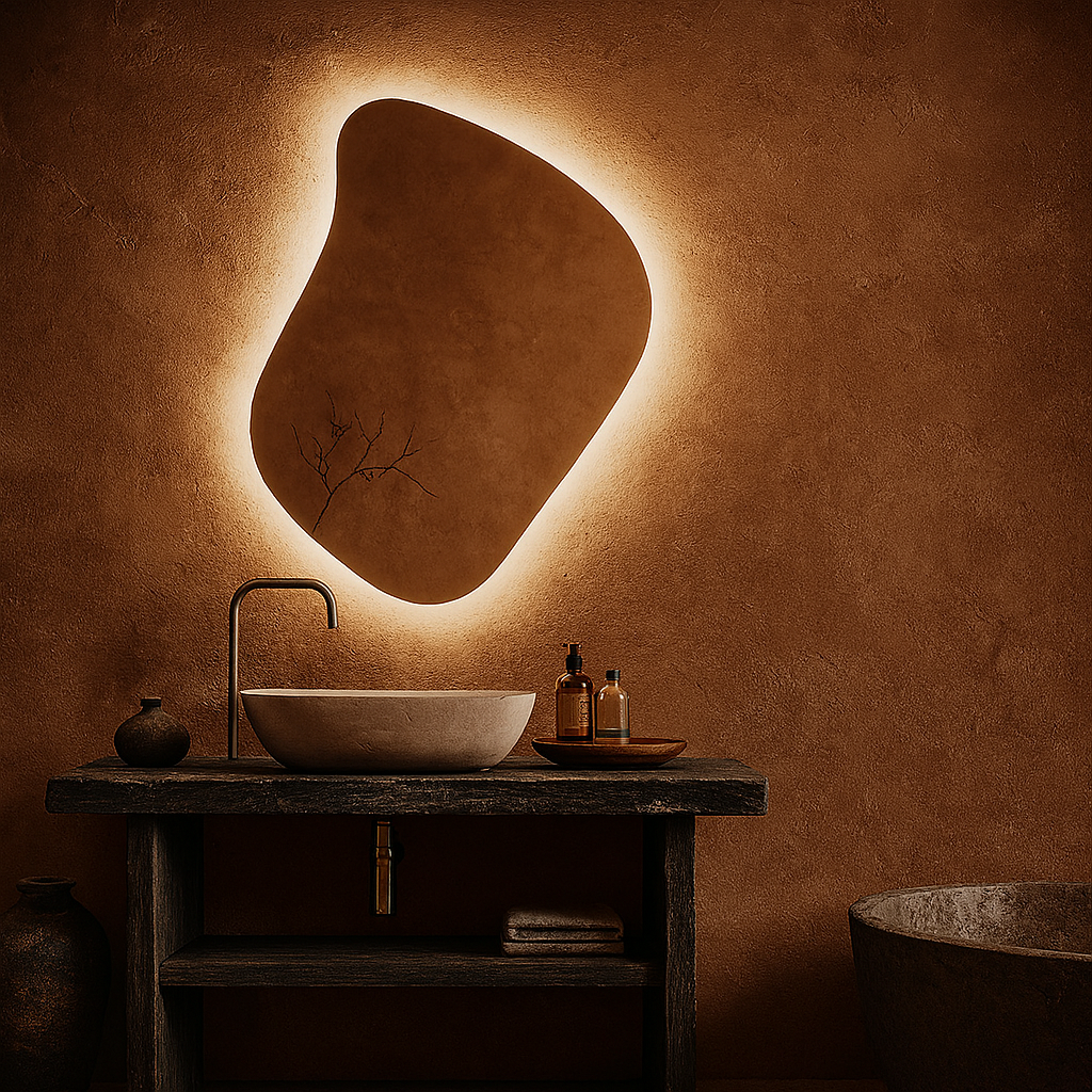 Modern LED Bathroom Mirror – Organic Asymmetrical Backlit Wall Mirror