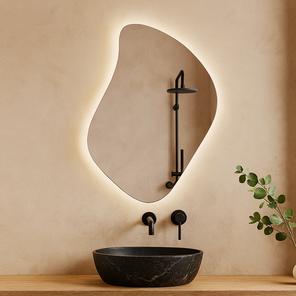 Modern LED Bathroom Mirror – Organic Asymmetrical Backlit Wall Mirror