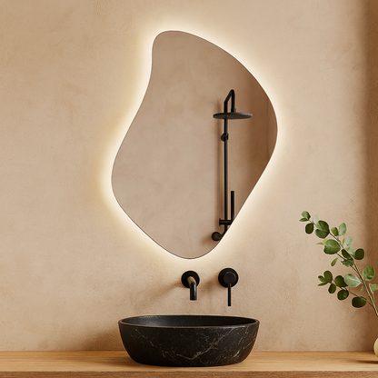 Modern LED Bathroom Mirror – Organic Asymmetrical Backlit Wall Mirror