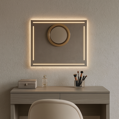 LED Bathroom Mirror – Modern Rectangular Lighted Vanity Mirror with Frame Lines, Backlit Wall Mirror