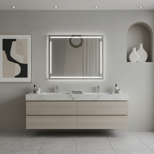 LED Bathroom Mirror – Modern Rectangular Lighted Vanity Mirror with Frame Lines, Backlit Wall Mirror