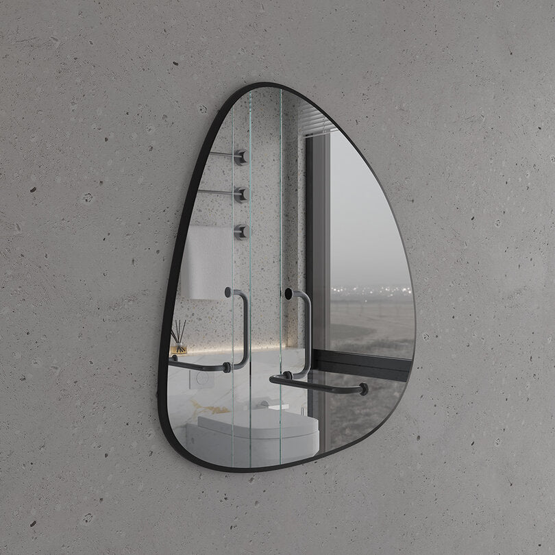 Modern Irregular Wall Mirror – Black Frame Asymmetrical Mirror for Living Room, Entryway & Bedroom
