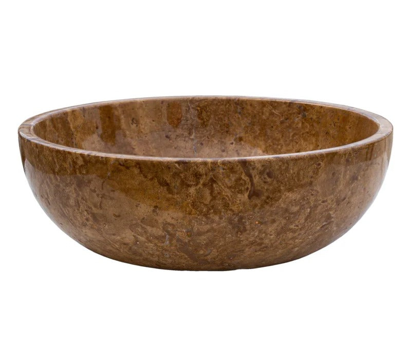Noce Travertine Bathroom Sink – Natural Stone Round Vessel Sink, Polished Above-Counter Basin