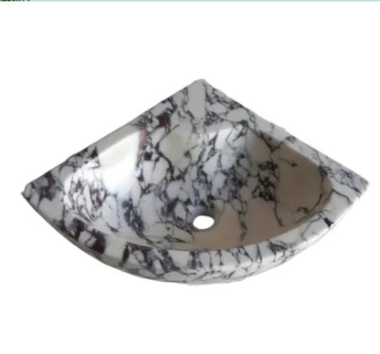 Marble Sink – Calacatta Viola Corner Wall-Mount Vanity Sink | Luxury Natural Stone Bathroom Basin 12"x12"x6"