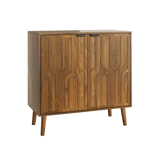 Farmhouse Style Sideboard Buffet Cabinet with Storage, Walnut Wood Coffee Bar Cabinet, 31.5' W