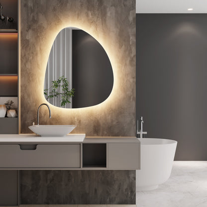 LED Bathroom Mirror Modern Backlit Design – Asymmetrical Organic Shape Wall Mirror