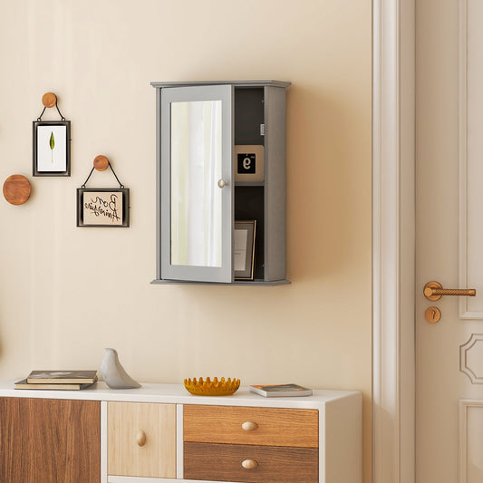 Bathroom Wall Cabinet with Mirror Door - Gray Medicine Cabinet | Space-Saving Storage