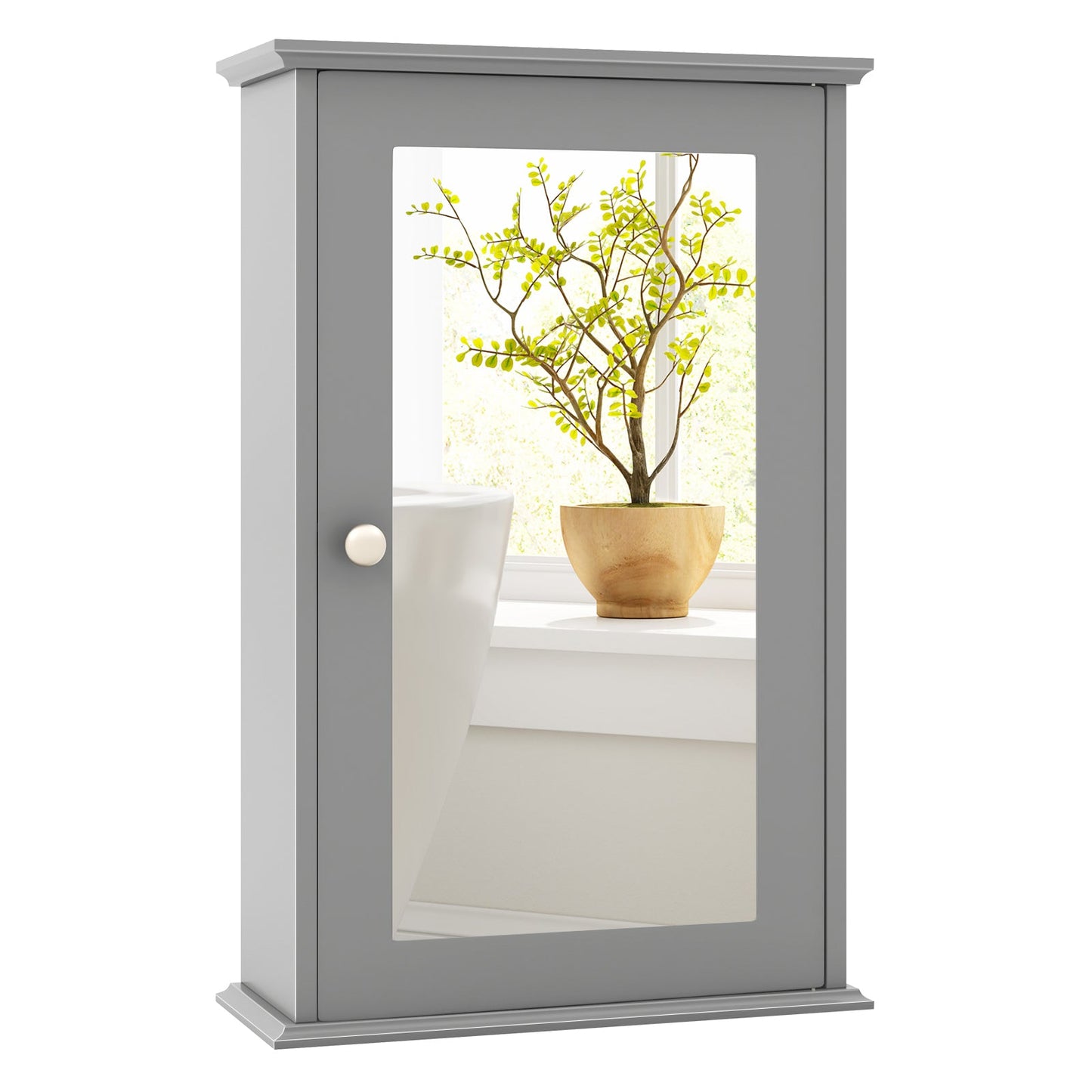Bathroom Wall Cabinet with Mirror Door - Gray Medicine Cabinet | Space-Saving Storage
