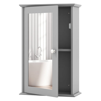 Bathroom Wall Cabinet with Mirror Door - Gray Medicine Cabinet | Space-Saving Storage
