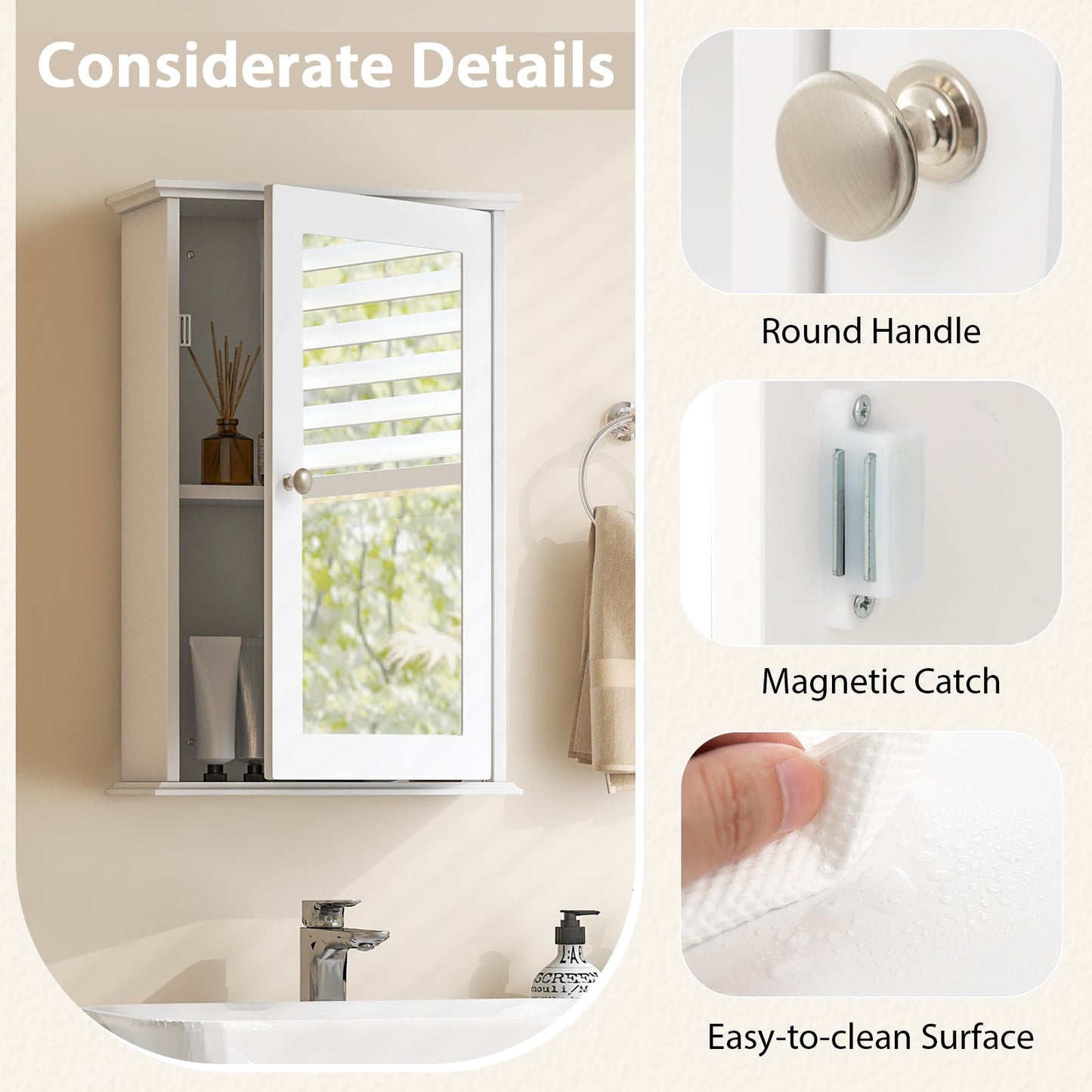 Bathroom Wall Cabinet with Mirror Door - White Medicine Cabinet | Space-Saving Storage