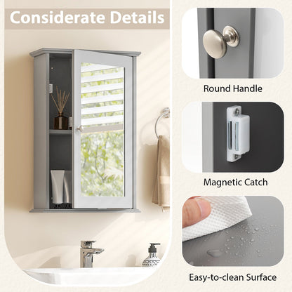 Bathroom Wall Cabinet with Mirror Door - Gray Medicine Cabinet | Space-Saving Storage