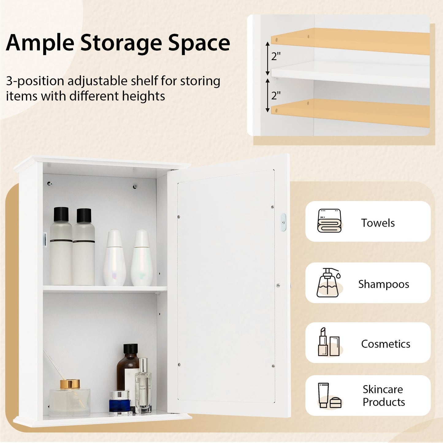 Bathroom Wall Cabinet with Mirror Door - White Medicine Cabinet | Space-Saving Storage