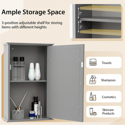 Bathroom Wall Cabinet with Mirror Door - Gray Medicine Cabinet | Space-Saving Storage