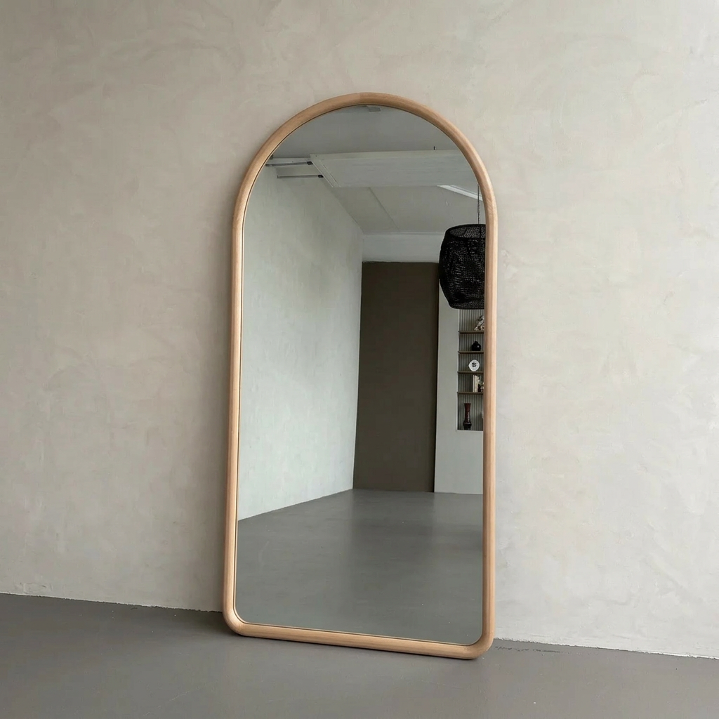 Arched Full Length Mirror – Natural Beech Wood Frame, Modern Elegance Home Decor