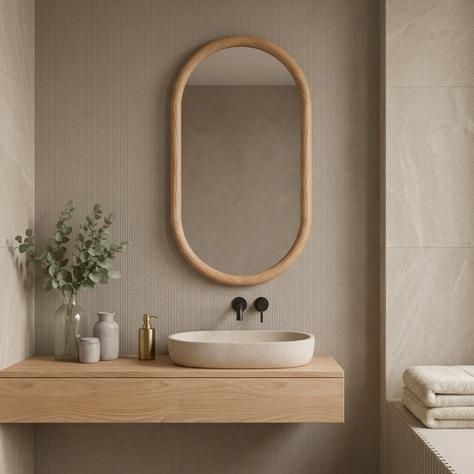 Capsule Beech Wood Frame Mirror | Full Length Oval Bathroom & Entryway Decor